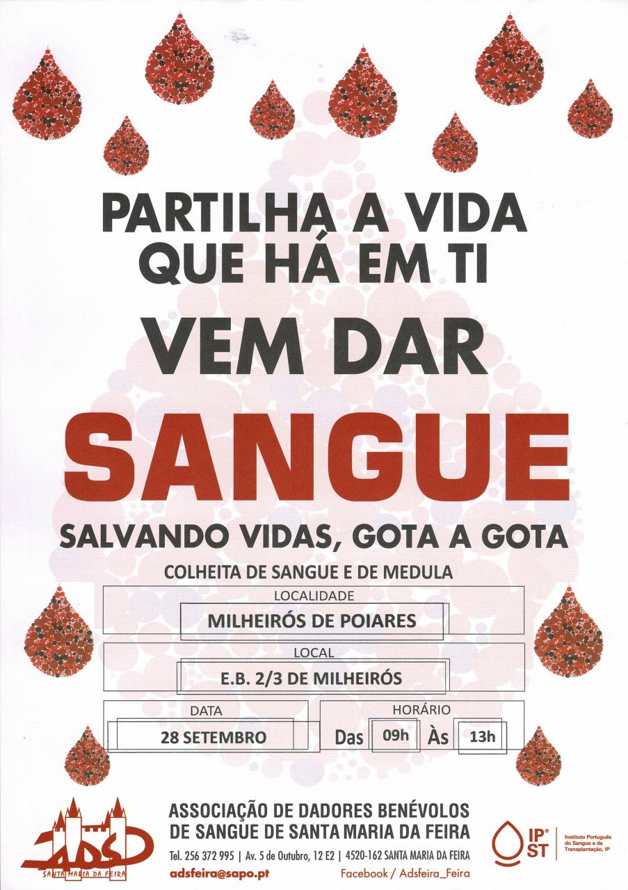 Colheita de Sangue e de Medula - Milheirós de Poiares 28/09/2024 - das 09:00h - 13:00h